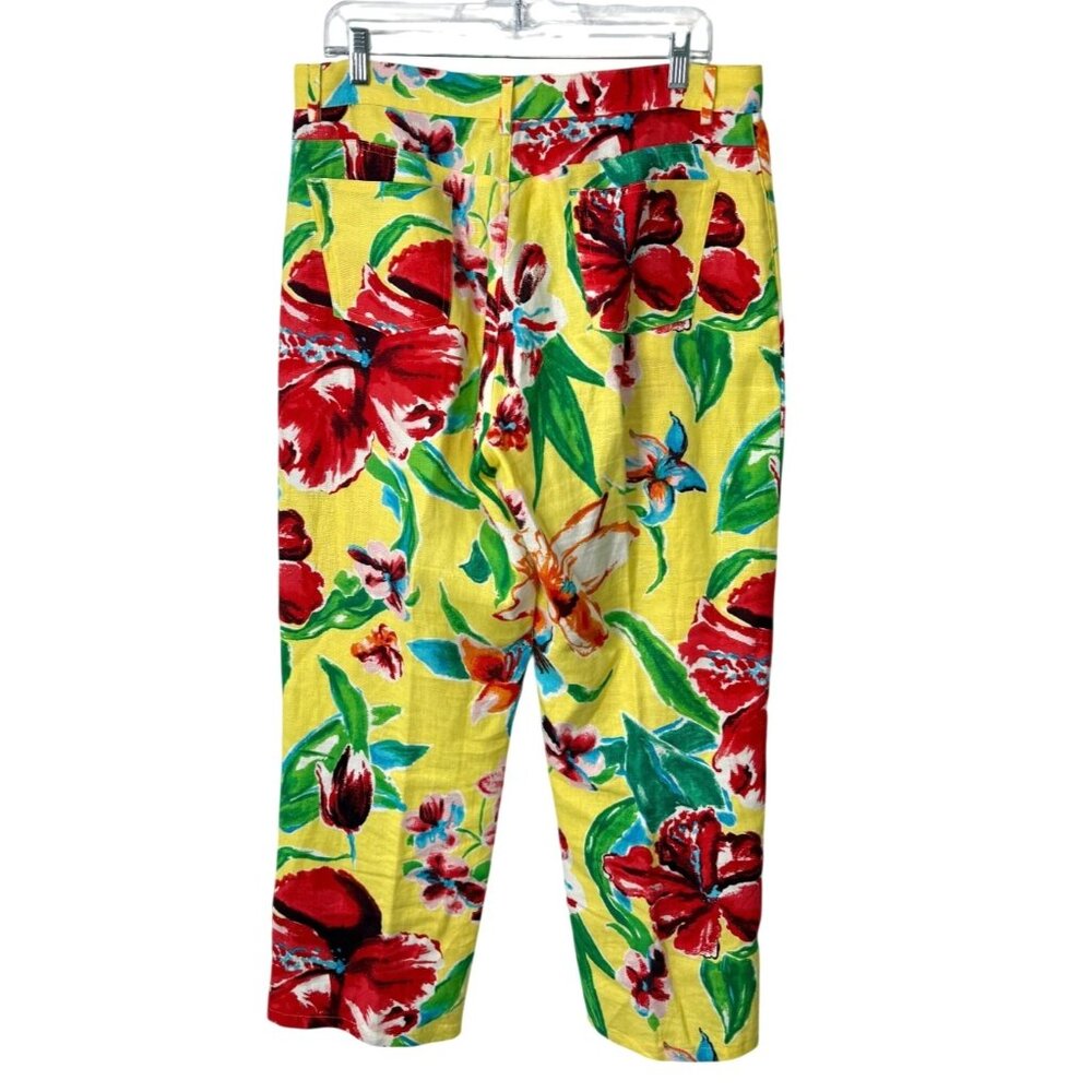 Lauren Ralph Lauren Womens Size 12 Floral Linen Capri Pants Yellow Tropical - Picture 2 of 7
